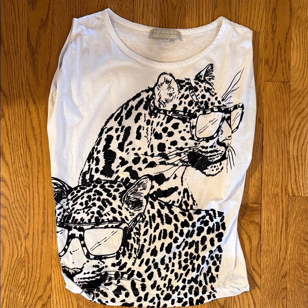 Stella McCartney Graphic Leopard Tee in White and Black
